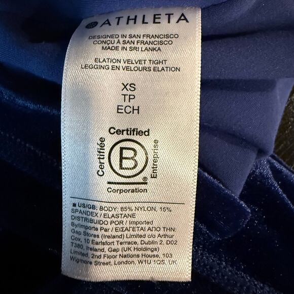 Athleta Elation Velvet Leggings Women's Size XS Blue Yoga Athleisure Wellness - Picture 7 of 9